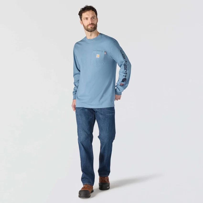 Camiseta de manguitos largos con logotipo «Fr Force Irvine» de corte holgado para hombre - Camisas ignífugas