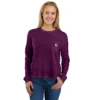 Camiseta de mujer de Tencel, corte holgado, manguitos largos, cuello redondo y bolsillo