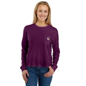 Camiseta de mujer de Tencel, corte holgado, manguitos largos, cuello redondo y bolsillo