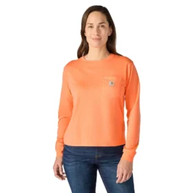 Camiseta de mujer de Tencel, corte holgado, manguitos largos, cuello redondo y bolsillo
