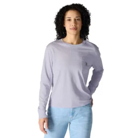 Camiseta de mujer de Tencel, corte holgado, manguitos largos, cuello redondo y bolsillo