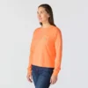 Camiseta de mujer de Tencel, corte holgado, manguitos largos, cuello redondo y bolsillo