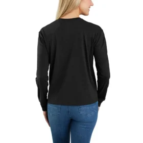 Camiseta de mujer de Tencel, corte holgado, manguitos largos, cuello redondo y bolsillo