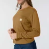 Camiseta de mujer de Tencel, corte holgado, manguitos largos, cuello redondo y bolsillo