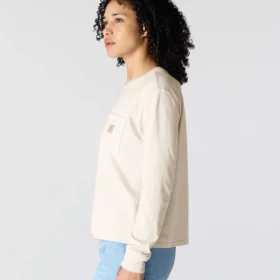 Camiseta de mujer de Tencel, corte holgado, manguitos largos, cuello redondo y bolsillo