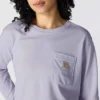 Camiseta de mujer de Tencel, corte holgado, manguitos largos, cuello redondo y bolsillo