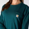 Camiseta de mujer de Tencel, corte holgado, manguitos largos, cuello redondo y bolsillo