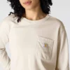 Camiseta de mujer de Tencel, corte holgado, manguitos largos, cuello redondo y bolsillo