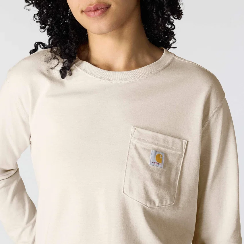 Camiseta de mujer de Tencel, corte holgado, manguitos largos, cuello redondo y bolsillo