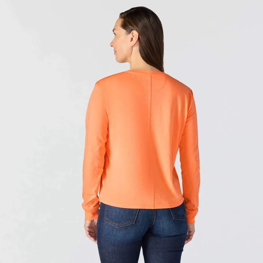 Camiseta de mujer de Tencel, corte holgado, manguitos largos, cuello redondo y bolsillo