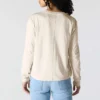 Camiseta de mujer de Tencel, corte holgado, manguitos largos, cuello redondo y bolsillo