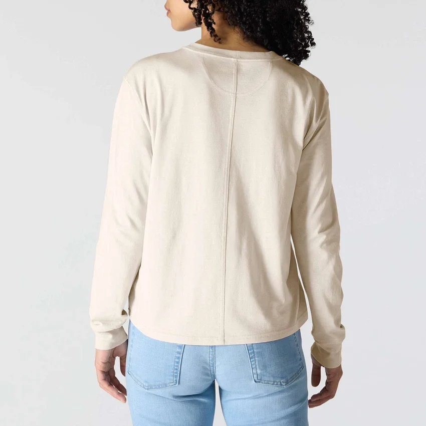 Camiseta de mujer de Tencel, corte holgado, manguitos largos, cuello redondo y bolsillo
