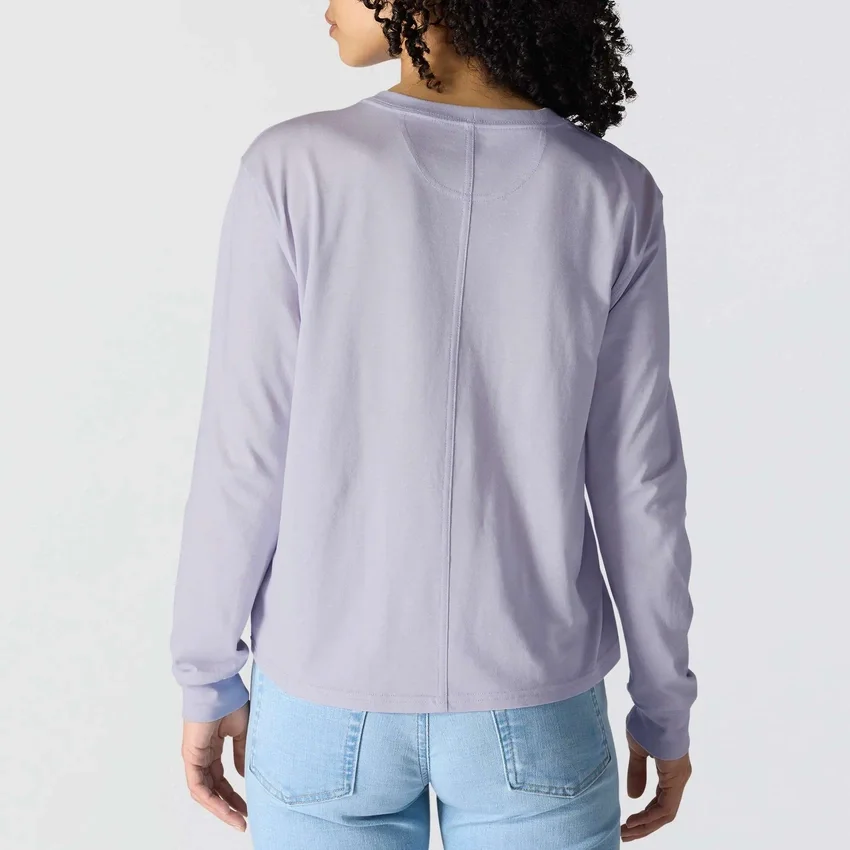 Camiseta de mujer de Tencel, corte holgado, manguitos largos, cuello redondo y bolsillo