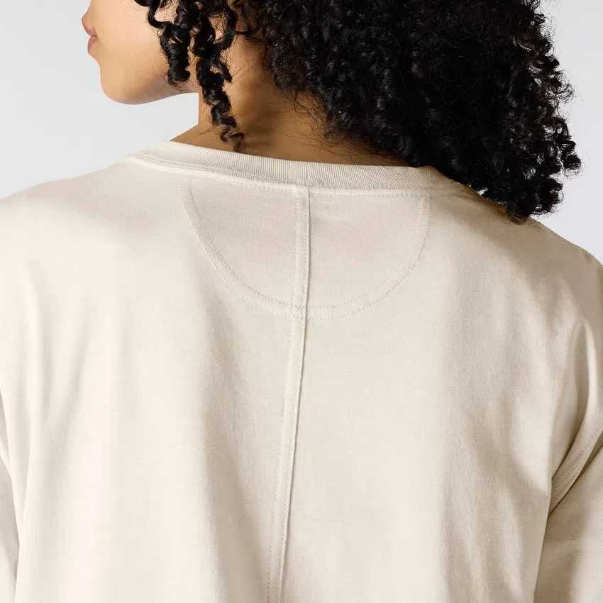 Camiseta de mujer de Tencel, corte holgado, manguitos largos, cuello redondo y bolsillo