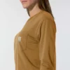 Camiseta de mujer de Tencel, corte holgado, manguitos largos, cuello redondo y bolsillo