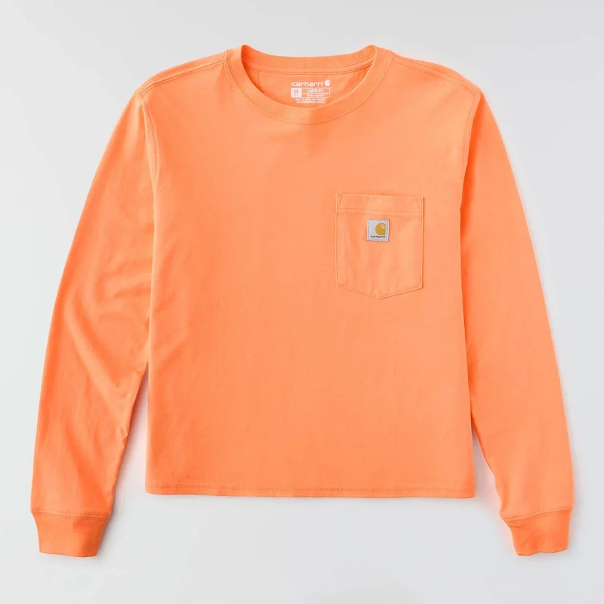 Camiseta de mujer de Tencel, corte holgado, manguitos largos, cuello redondo y bolsillo