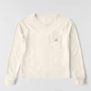 Camiseta de mujer de Tencel, corte holgado, manguitos largos, cuello redondo y bolsillo