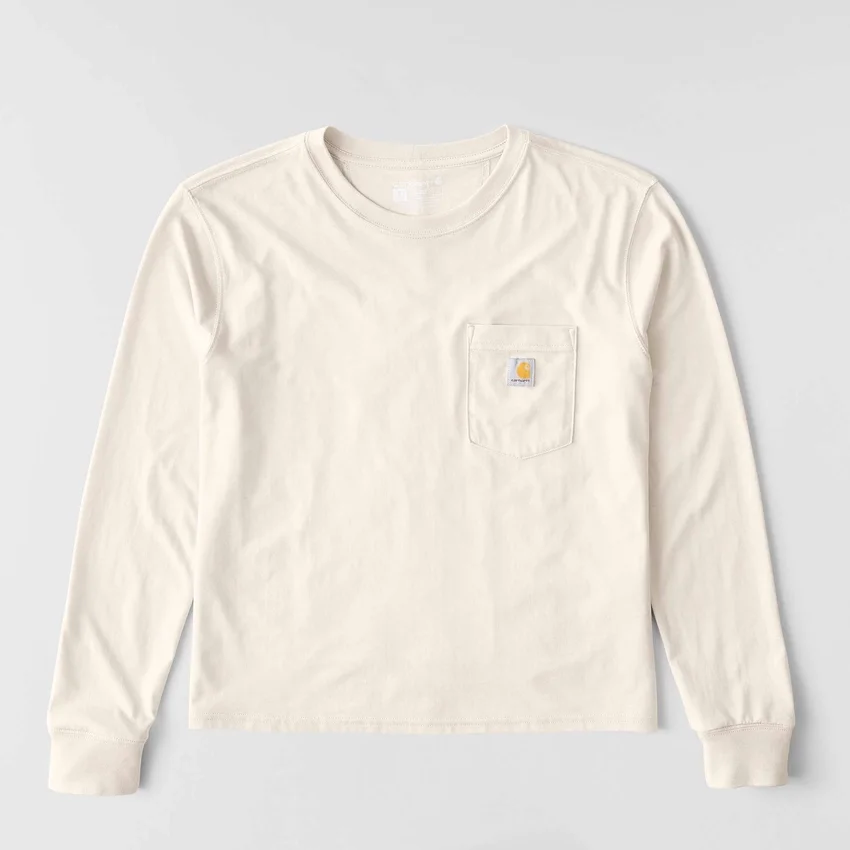 Camiseta de mujer de Tencel, corte holgado, manguitos largos, cuello redondo y bolsillo