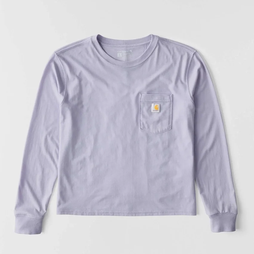 Camiseta de mujer de Tencel, corte holgado, manguitos largos, cuello redondo y bolsillo