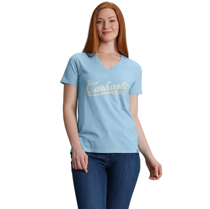 Camiseta gráfica de cuello en V ligera de Tencel para mujer