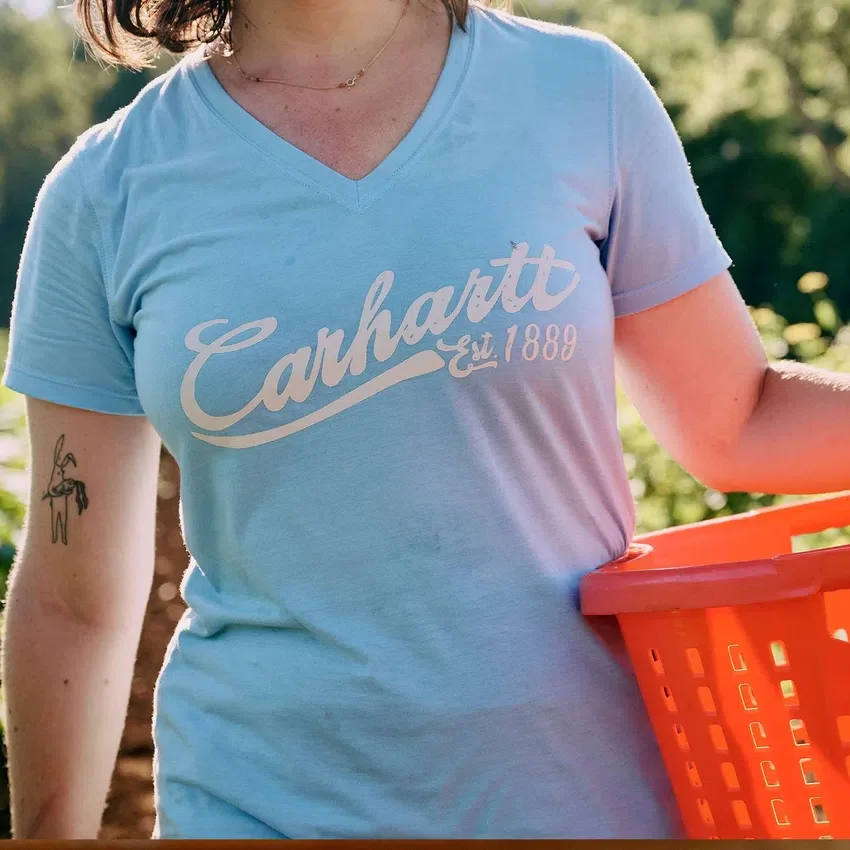 Camiseta gráfica de cuello en V ligera de Tencel para mujer