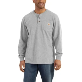 Camiseta Henley de manguitos largos con bolsillo para hombre, corte holgado y tejido grueso, modelo Dearborn