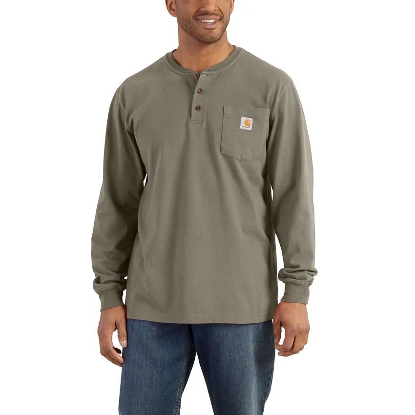Camiseta Henley de manguitos largos con bolsillo para hombre, corte holgado y tejido grueso, modelo Dearborn