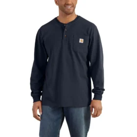 Camiseta Henley de manguitos largos con bolsillo para hombre, corte holgado y tejido grueso, modelo Dearborn