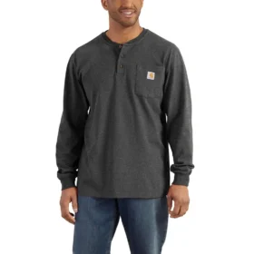 Camiseta Henley de manguitos largos con bolsillo para hombre, corte holgado y tejido grueso, modelo Dearborn