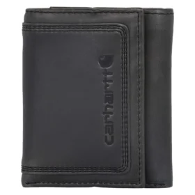 Cartera de cuero de tres pliegues con triple costura