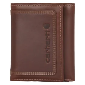 Cartera de cuero de tres pliegues con triple costura
