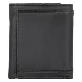 Cartera de cuero de tres pliegues con triple costura