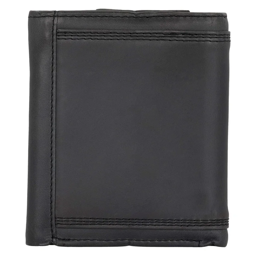 Cartera de cuero de tres pliegues con triple costura