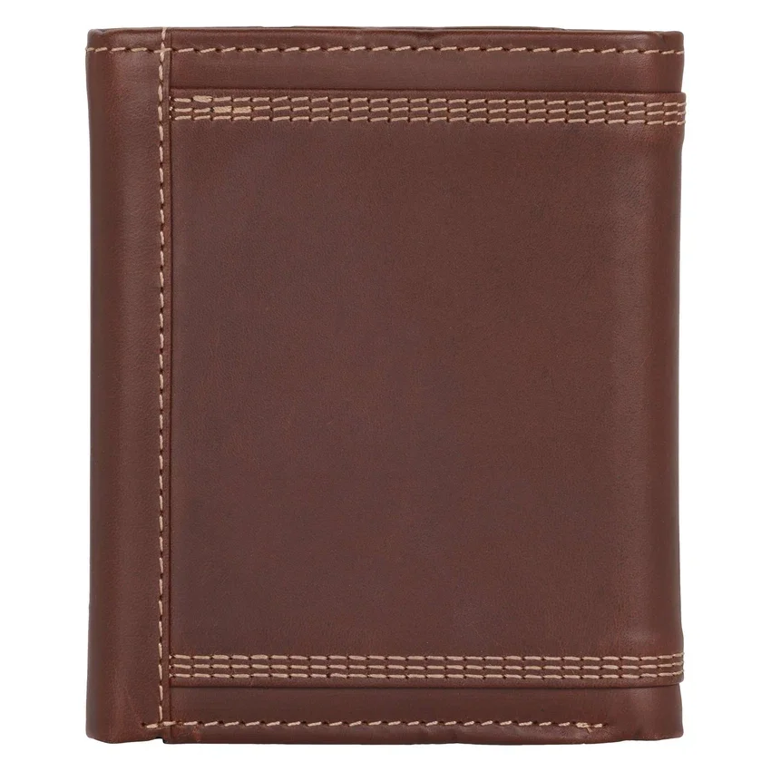 Cartera de cuero de tres pliegues con triple costura