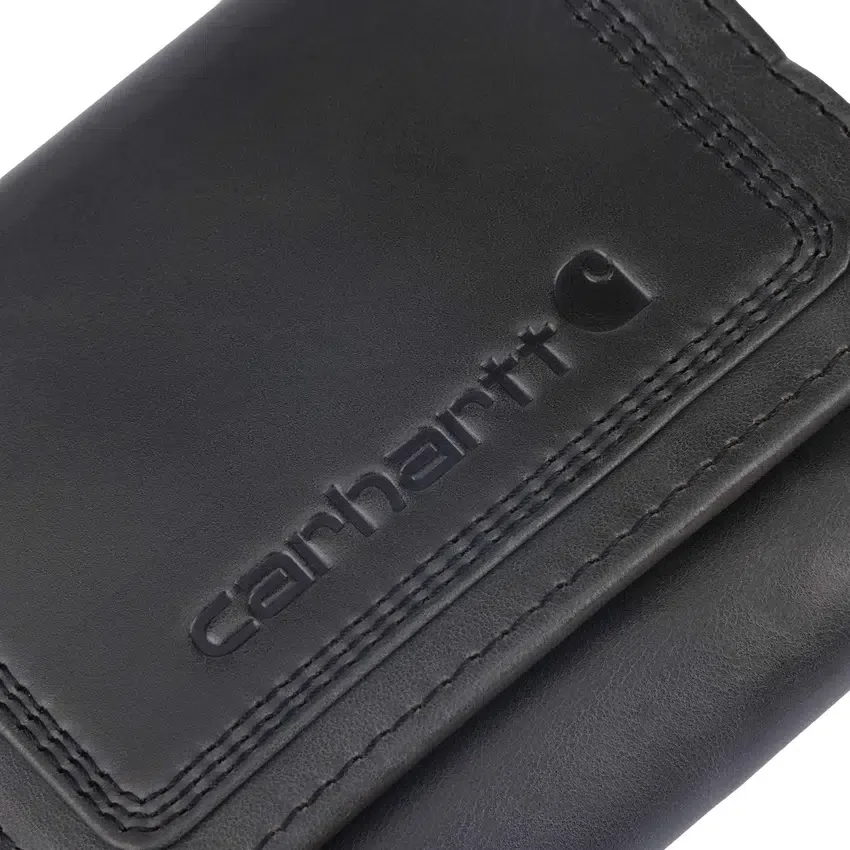 Cartera de cuero de tres pliegues con triple costura