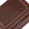 Cartera de cuero de tres pliegues con triple costura