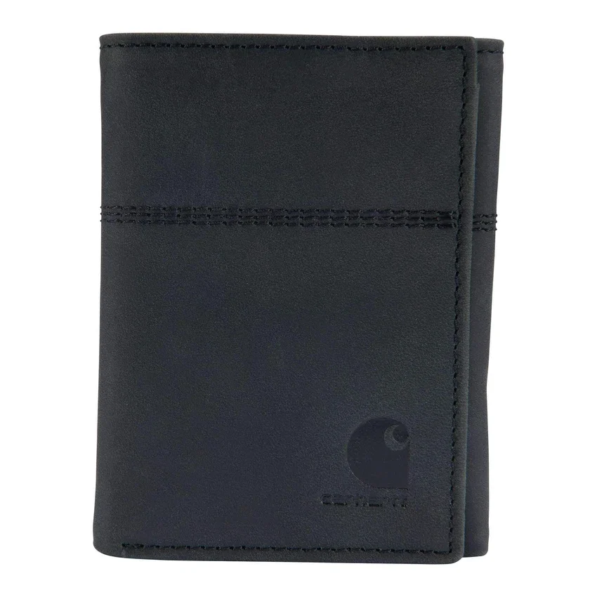 Cartera plegable en tres partes de piel de silla de montar