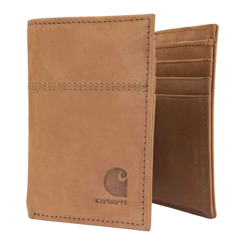 Cartera plegable en tres partes de piel de silla de montar