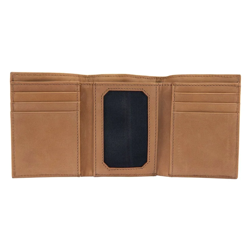 Cartera plegable en tres partes de piel de silla de montar