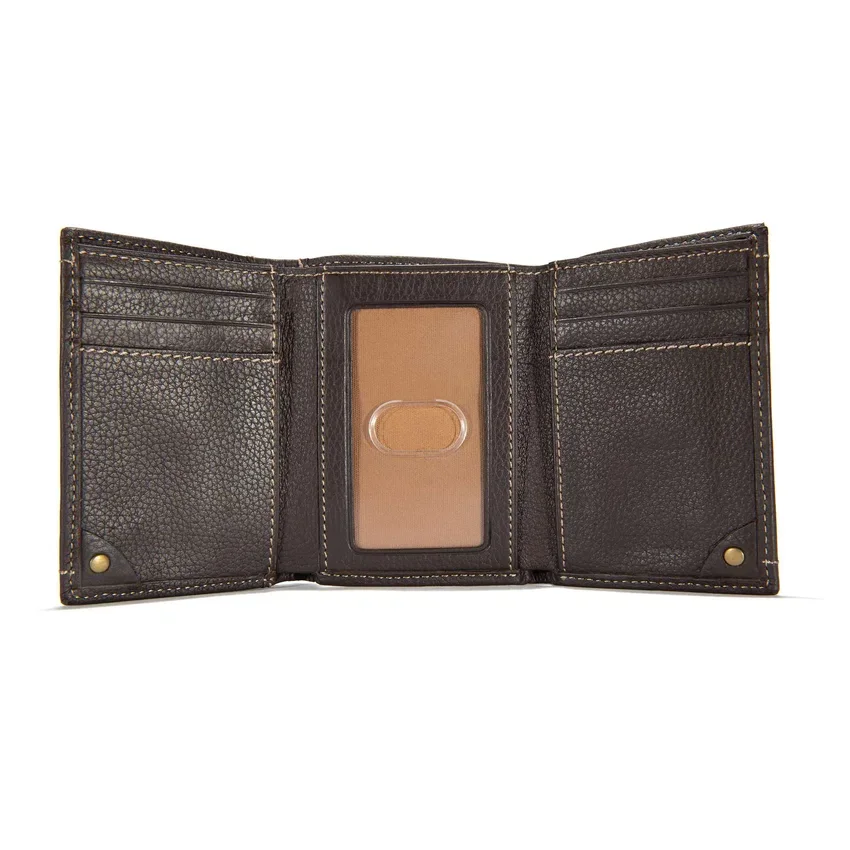 Cartera plegable en tres partes de piel granulada
