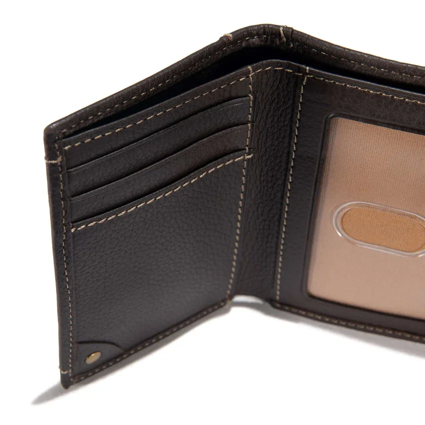 Cartera plegable en tres partes de piel granulada