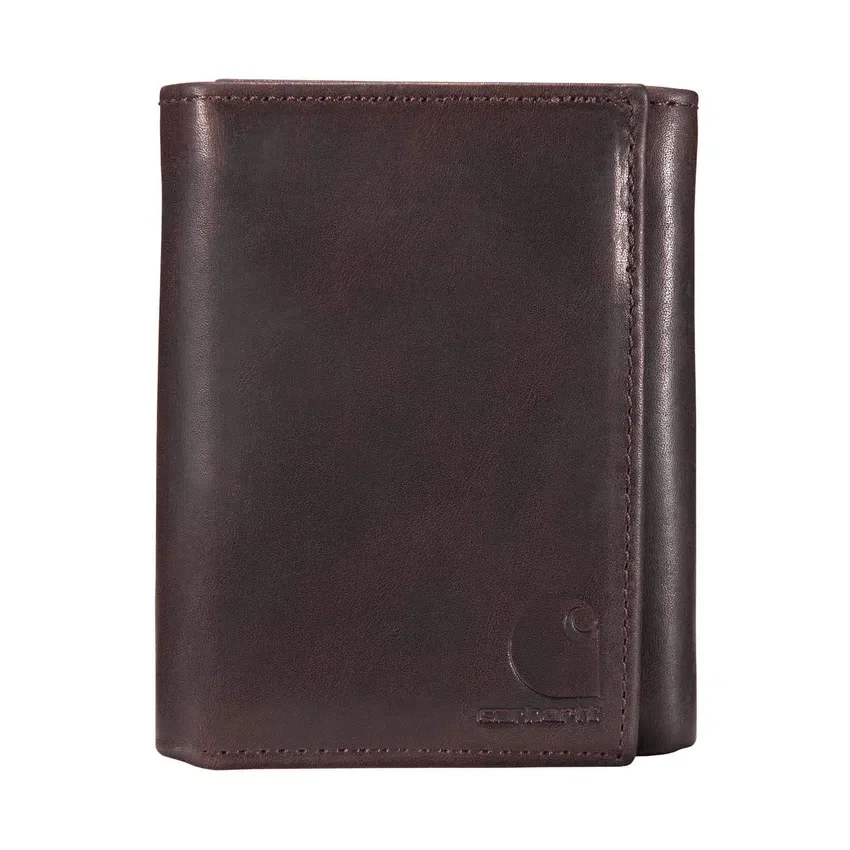 Cartera tríptica de cuero curtido al aceite
