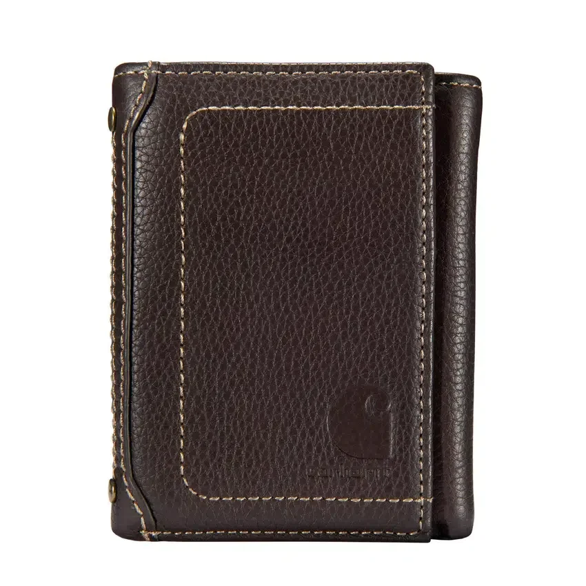 Cartera tríptica de piel granulada