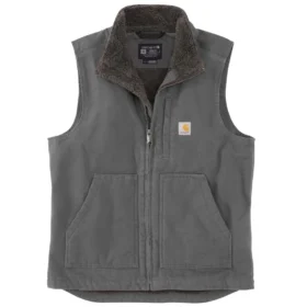 Chaleco de cuello alto para hombre, de lona lavada y forrado de sherpa