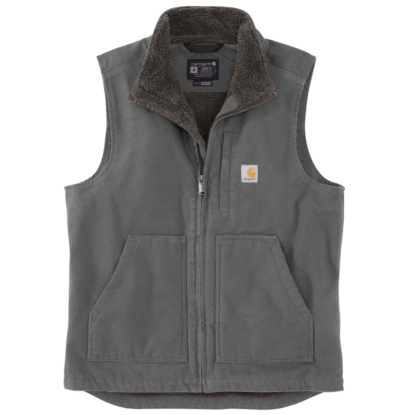 Chaleco de cuello alto para hombre, de lona lavada y forrado de sherpa