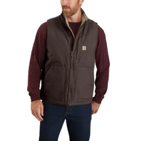 Chaleco de cuello alto para hombre, de lona lavada y forrado de sherpa