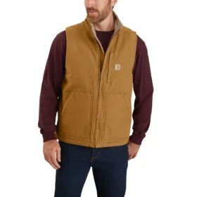Chaleco de cuello alto para hombre, de lona lavada y forrado de sherpa
