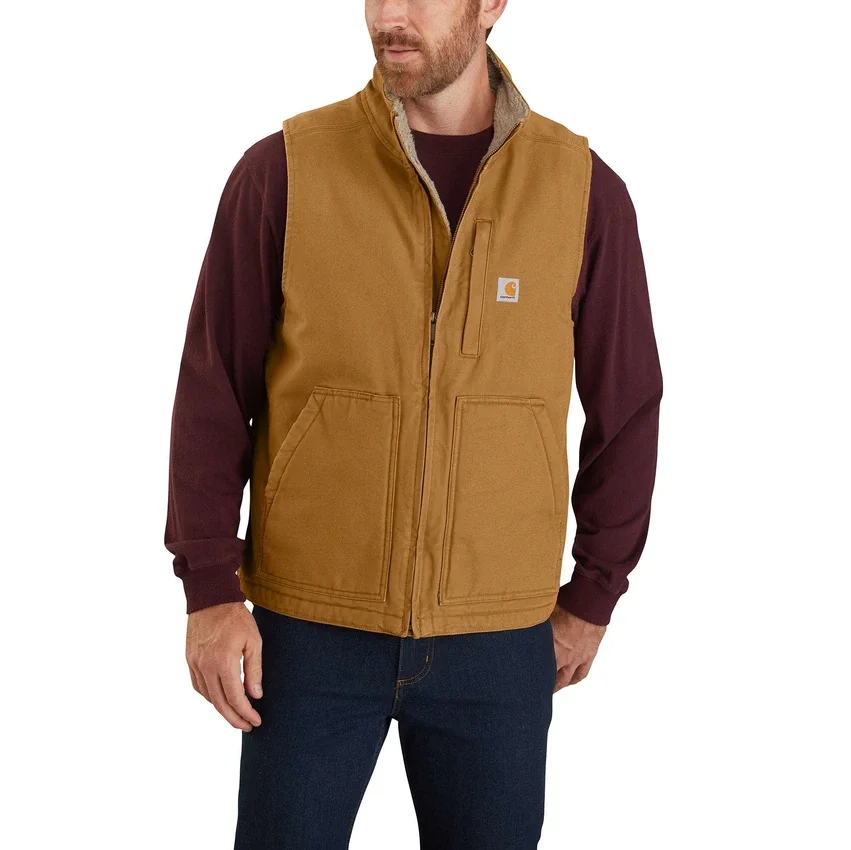 Chaleco de cuello alto para hombre, de lona lavada y forrado de sherpa