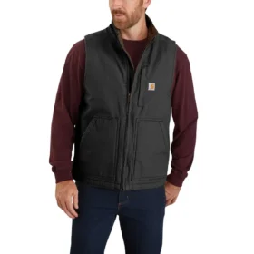 Chaleco de cuello alto para hombre, de lona lavada y forrado de sherpa