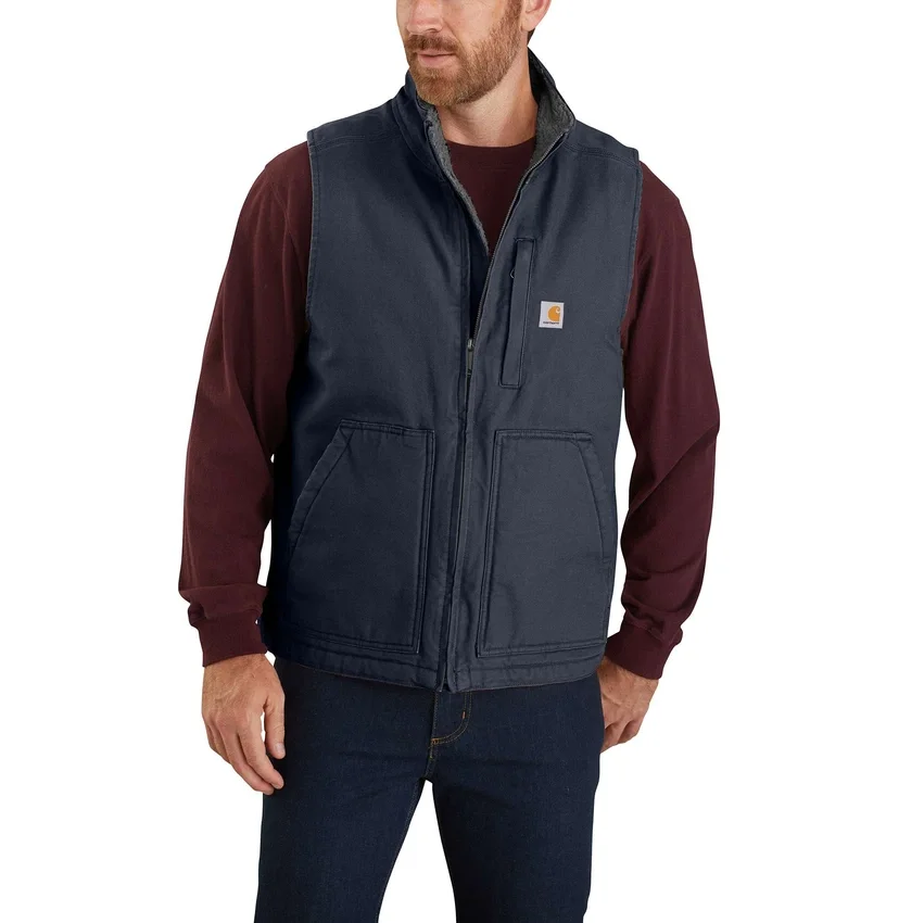 Chaleco de cuello alto para hombre, de lona lavada y forrado de sherpa